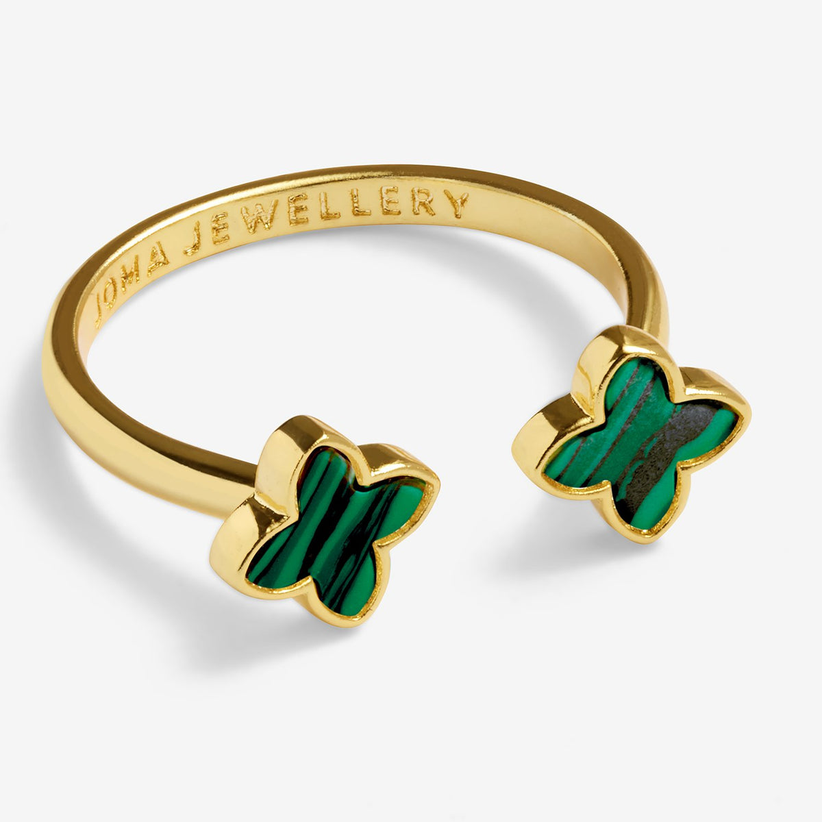 Joma Jewellery Signature Clover Collection Green Clover Ring In Gold Plating