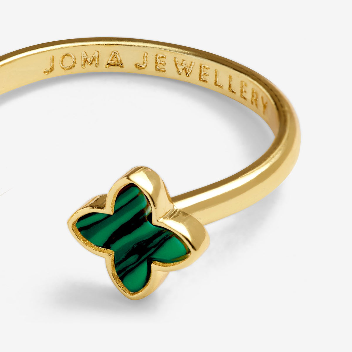 Joma Jewellery Signature Clover Collection Green Clover Ring In Gold Plating