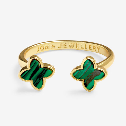 Joma Jewellery Signature Clover Collection Green Clover Ring In Gold Plating