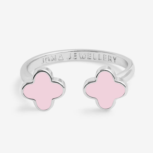 Joma Jewellery Signature Clover Collection Pink Clover Ring In Silver Plating