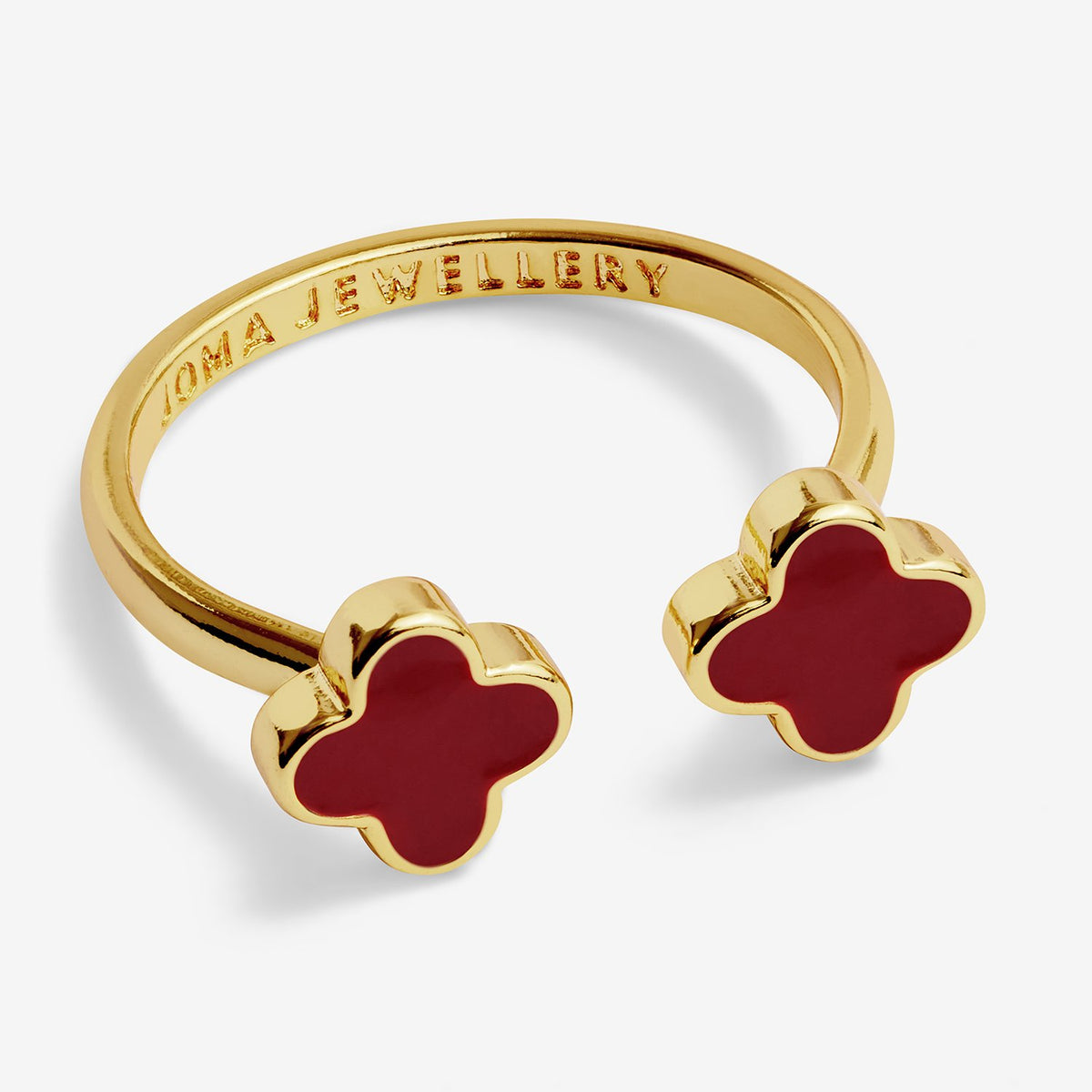 Joma Jewellery Signature Clover Collection Red Clover Ring In Gold Plating