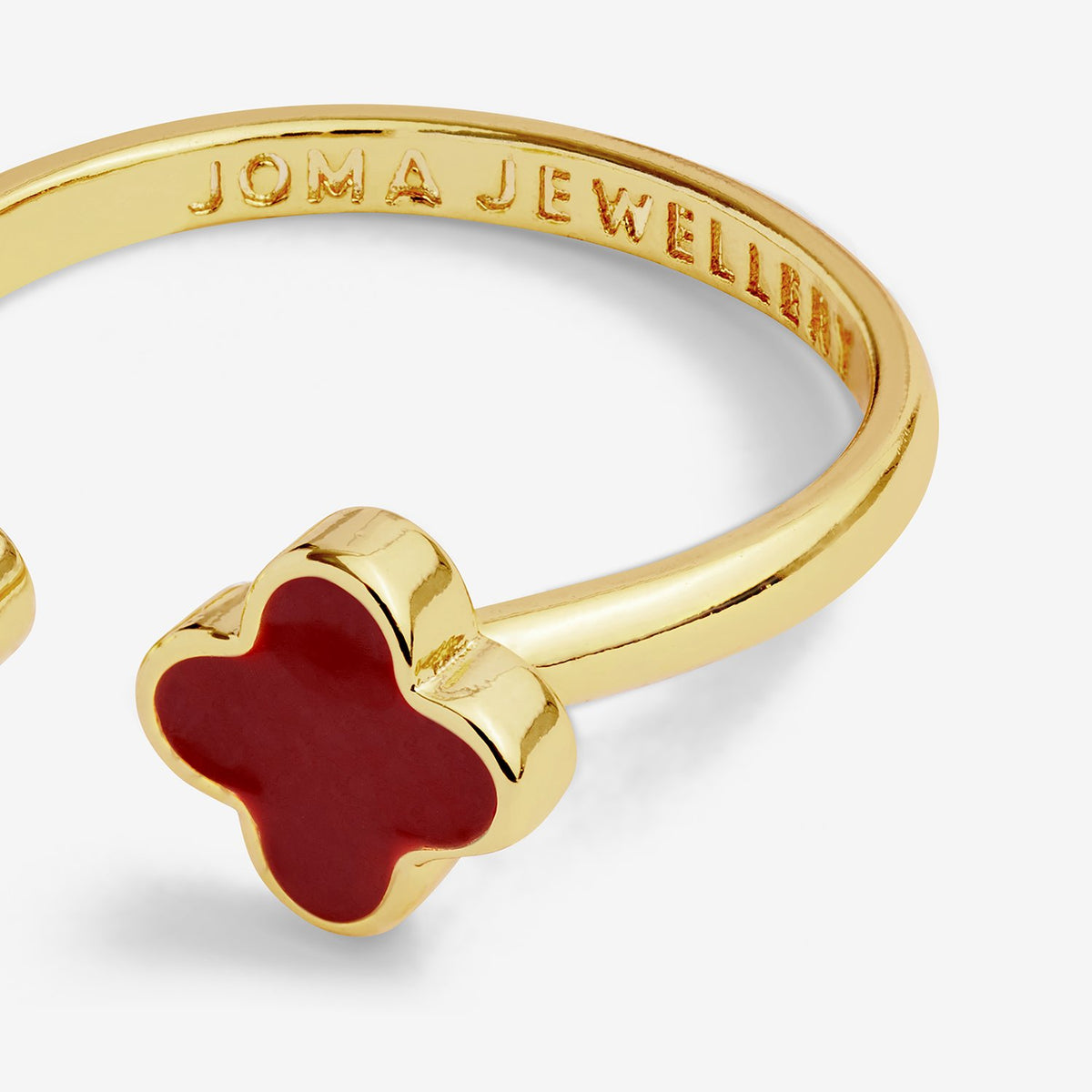 Joma Jewellery Signature Clover Collection Red Clover Ring In Gold Plating