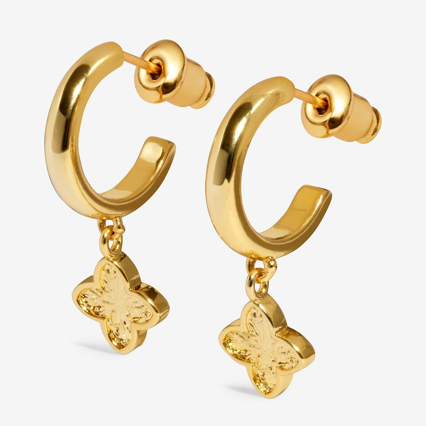 Joma Jewellery Signature Clover Collection Textured Clover Hoop Earrings In Gold Plating