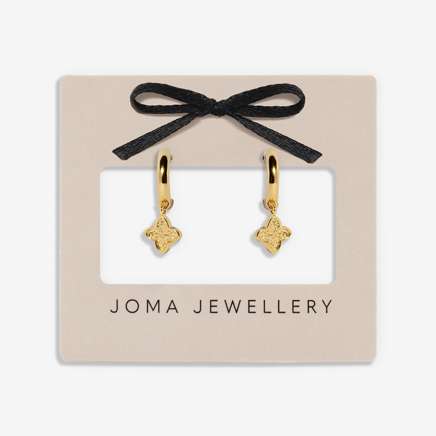Joma Jewellery Signature Clover Collection Textured Clover Hoop Earrings In Gold Plating