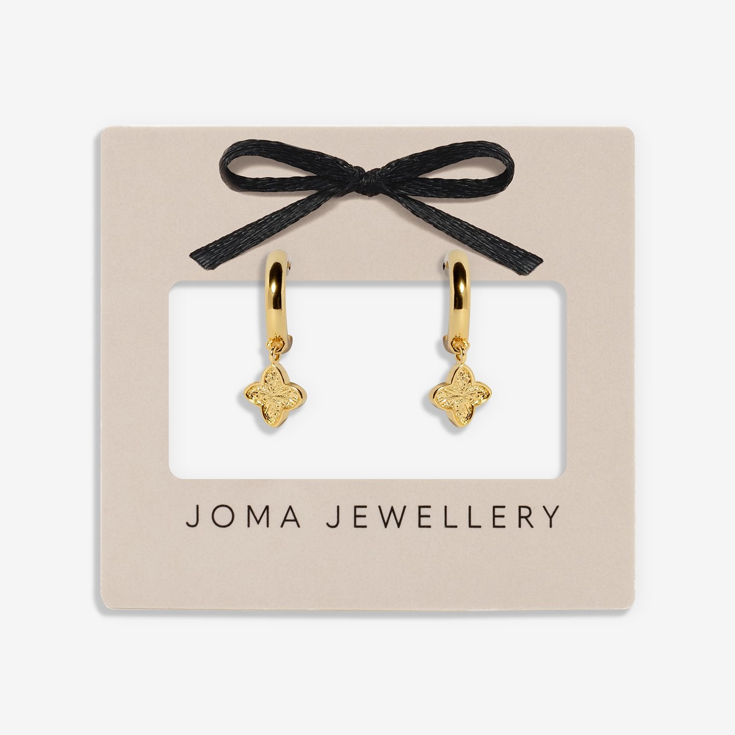Joma Jewellery Signature Clover Collection Textured Clover Hoop Earrings In Gold Plating