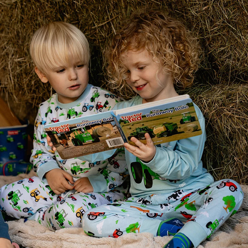 Tractor Ted The Runaway Bale children's story board book showing colorful farmyard illustrations