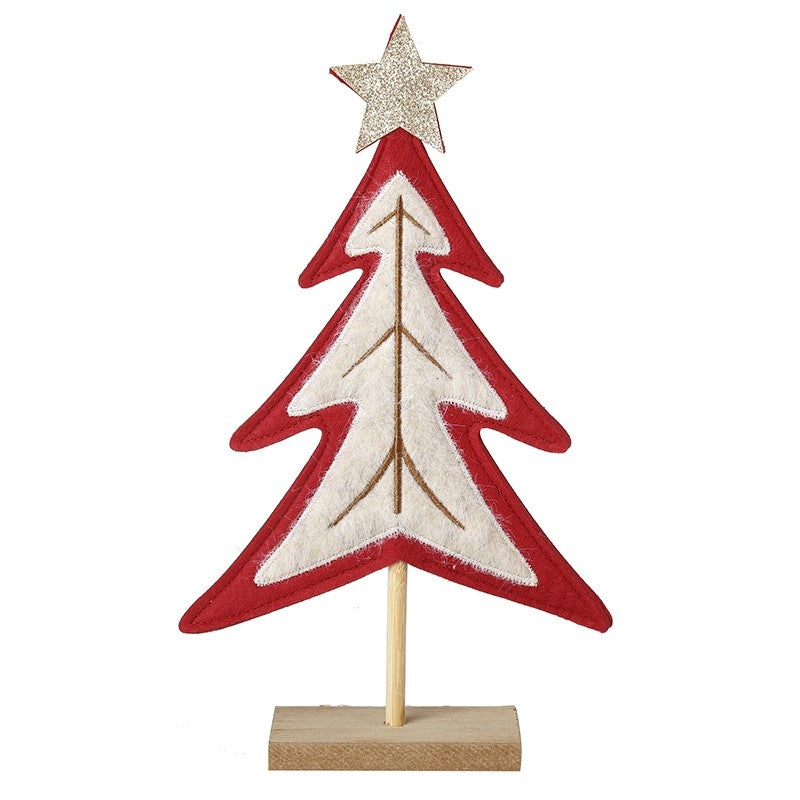 Heaven Sends Felt Red & White Tree With Gold Star Standing Decoration