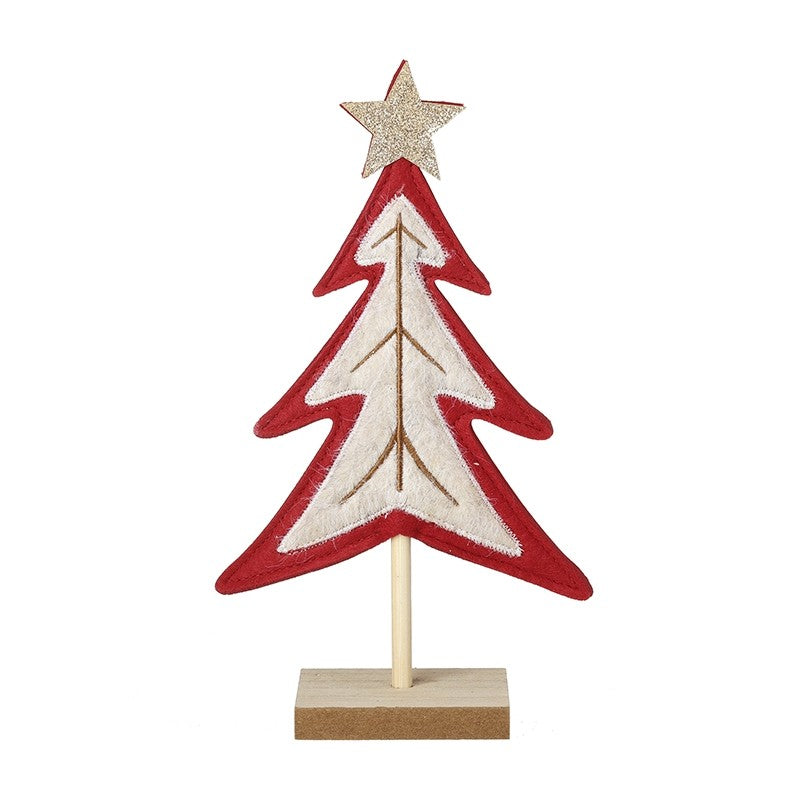 Heaven Sends Felt Red & White Tree With Gold Star Standing Decoration