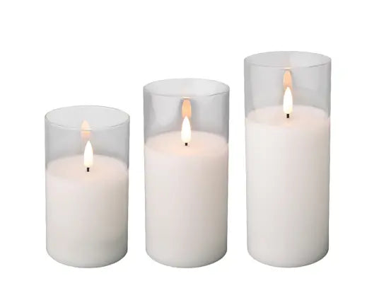 Kaemingk LED Wick Candle Glass Cylinder Set of 3