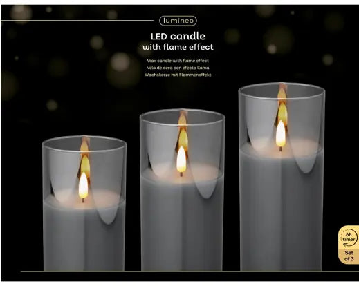 Kaemingk LED Wick Smokey Grey Warm White Candle Glass Cylinder Set of 3