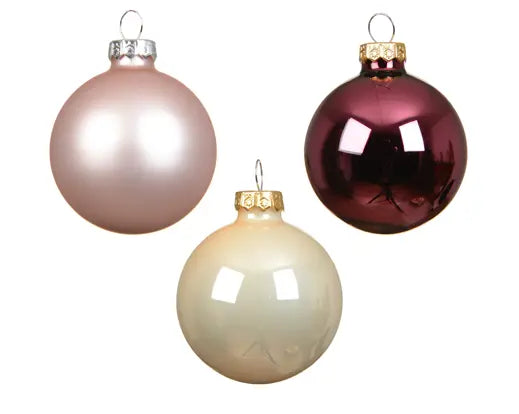 Kaemingk Shiny & Matt Pink & White Christmas Baubles Box Set of 20