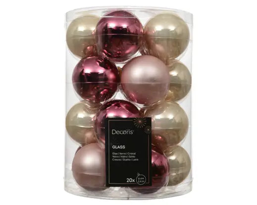 Kaemingk Shiny & Matt Pink & White Christmas Baubles Box Set of 20
