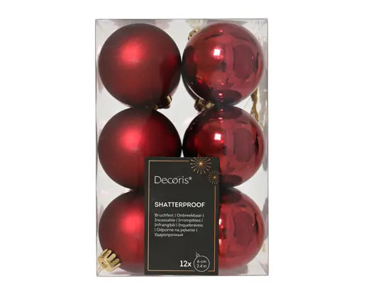 Kaemingk Shiny & Matt Plastic Red Baubles Set of 12