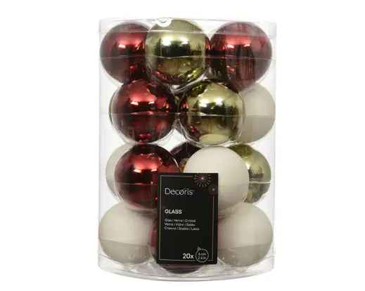 Kaemingk Shiny & Matt Red Gold & White Christmas Baubles Box Set of 20