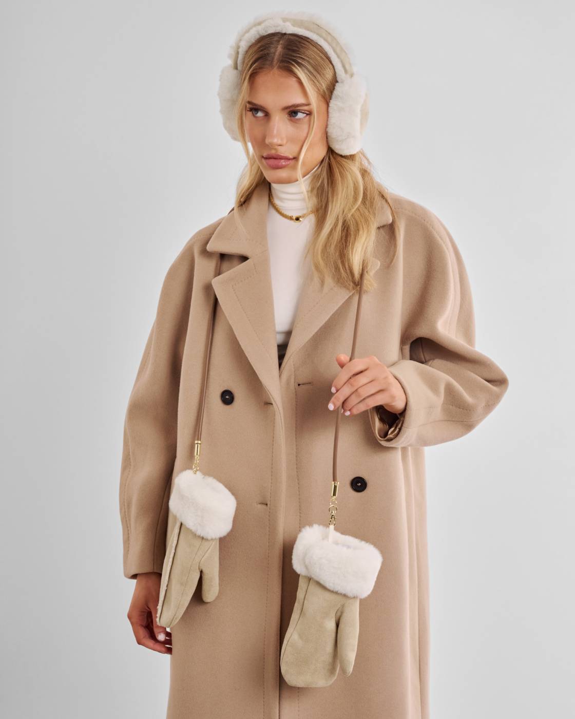 Katie Loxton Faux Suede Mittens With Cord