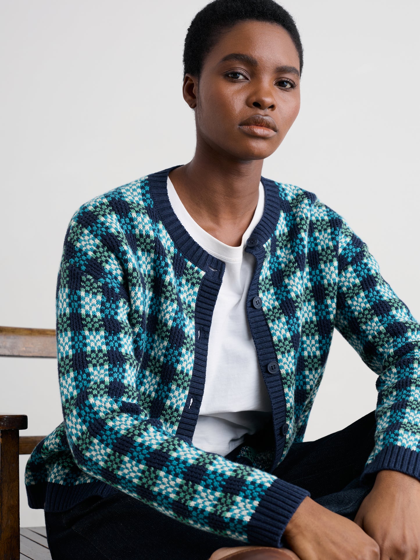 Seasalt Kensa Organic Cotton Checked Cardigan
