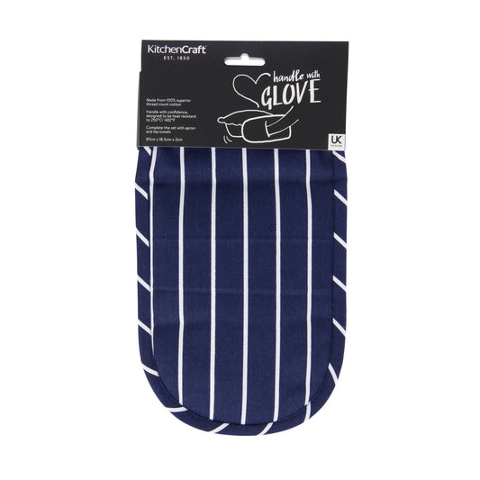 KitchenCraft Butchers Stripe Blue Double Oven Gloves