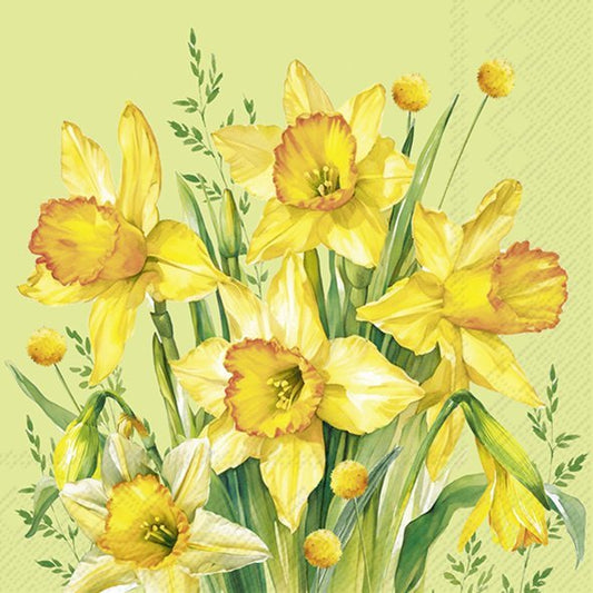 IHR Green Narcissus Bouquet Lunch Napkins
