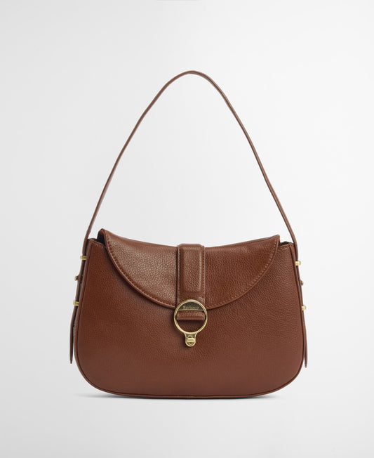 Grained bovine leather Barbour Alder Leather Shoulder Bag featuring a matte gold-effect metal branded turn lock and classic hardware.