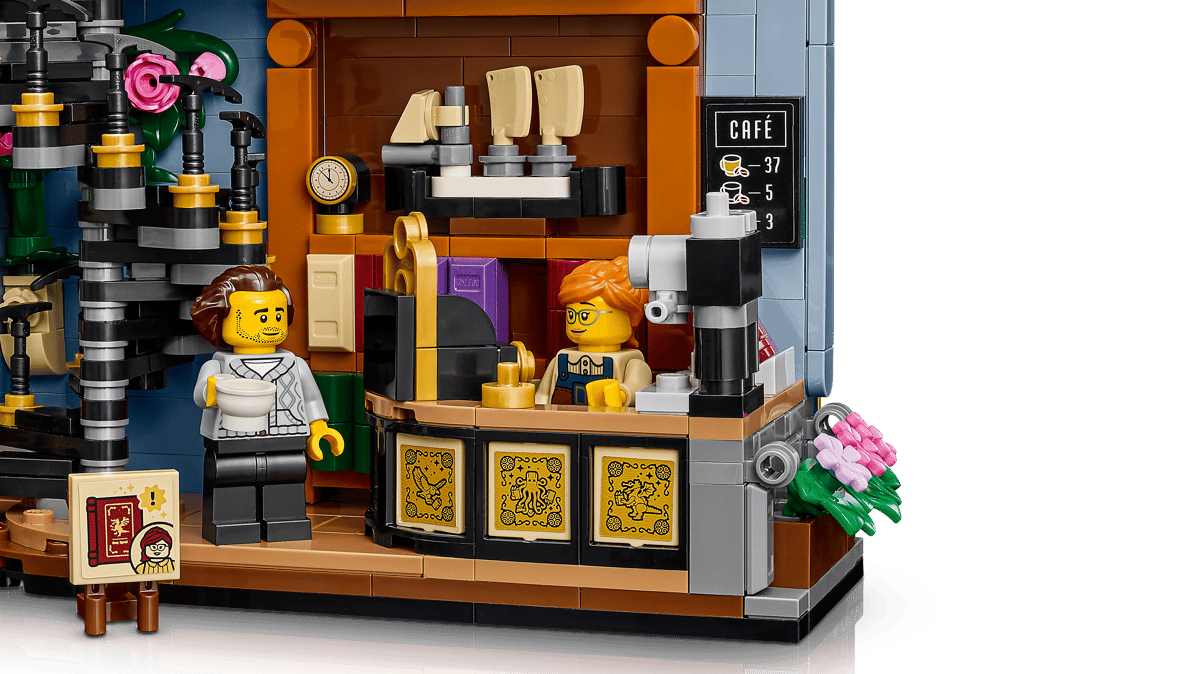 LEGO Icons Bookshop Book Nook 11379 showing the open two-story interior layout.