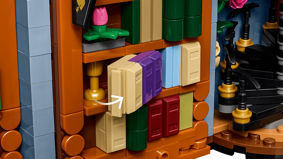 LEGO Icons Bookshop Book Nook 11379 showing the open two-story interior layout.