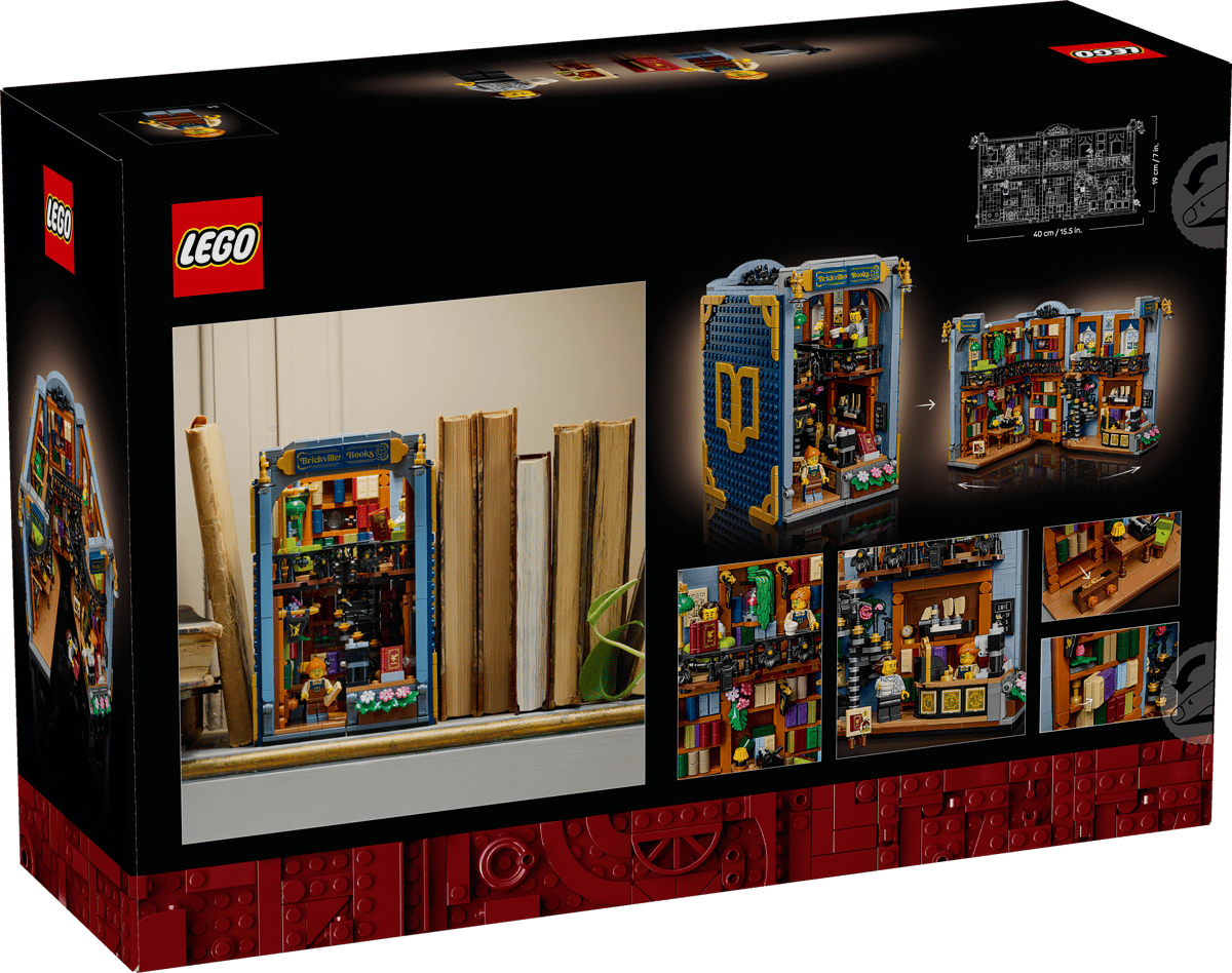 LEGO Icons Bookshop Book Nook 11379 showing the open two-story interior layout.