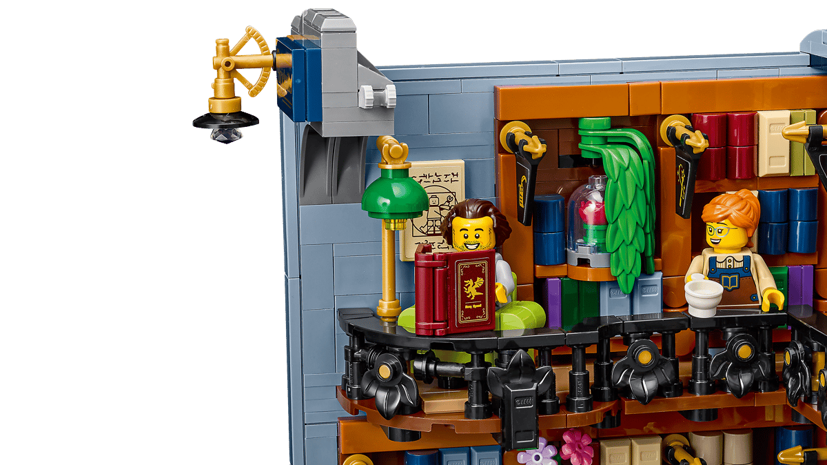 LEGO Icons Bookshop Book Nook 11379 showing the open two-story interior layout.