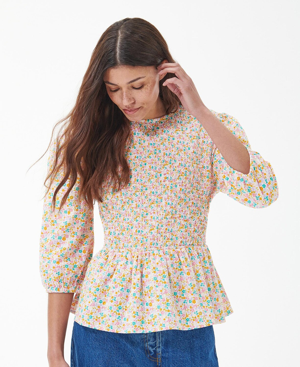 Barbour Azalea Floral Shirred Neck Top
