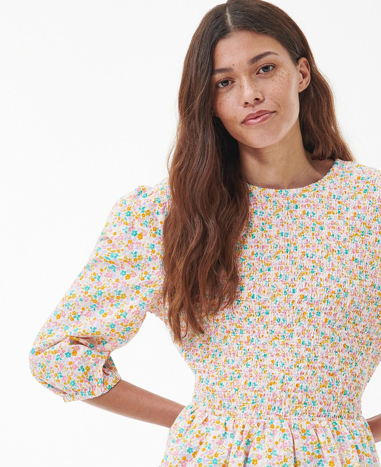 Barbour Azalea Floral Shirred Neck Top