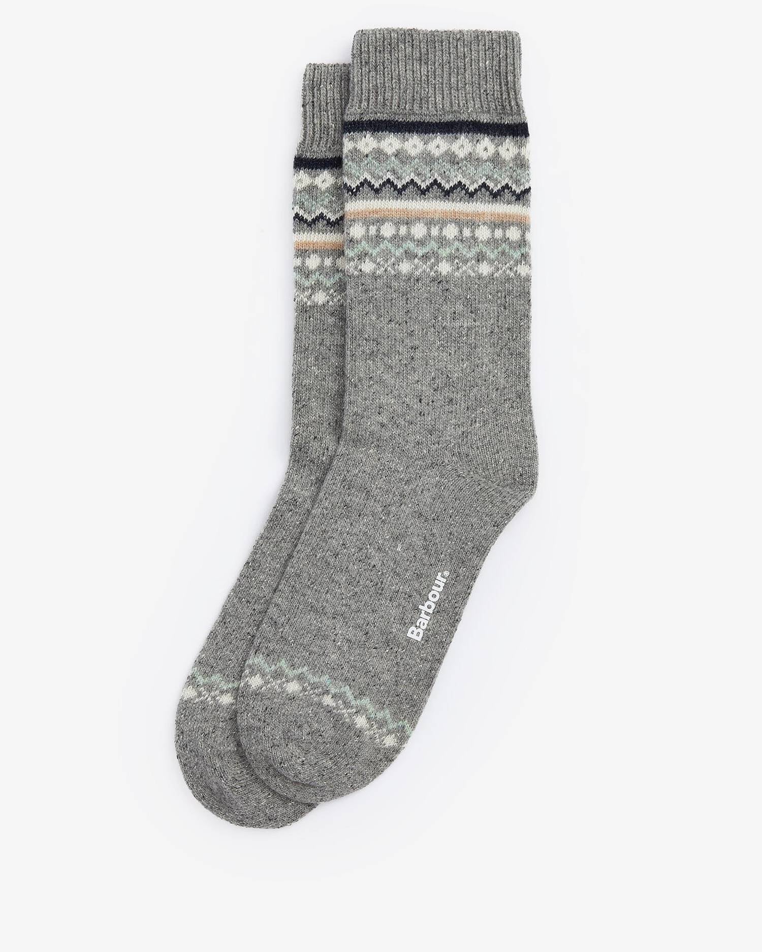 Barbour Anaise Fair Isle women's boot socks in a soft wool blend featuring a traditional patterned trim and Barbour logo to the sole.