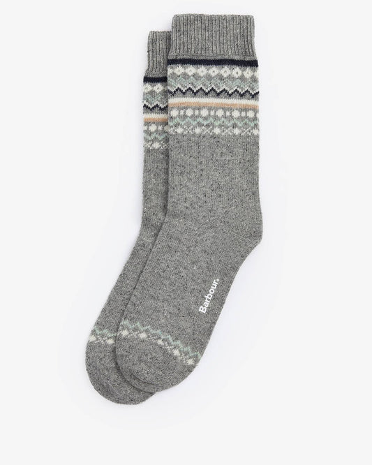 Barbour Anaise Fair Isle women's boot socks in a soft wool blend featuring a traditional patterned trim and Barbour logo to the sole.