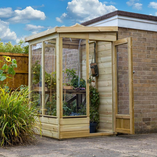 Forest Garden Lean To Greenhouse 4 X 4 Solid Back