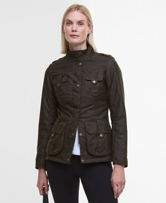 Barbour Winter Defence Wax Jacket in Olive with Classic Tartan