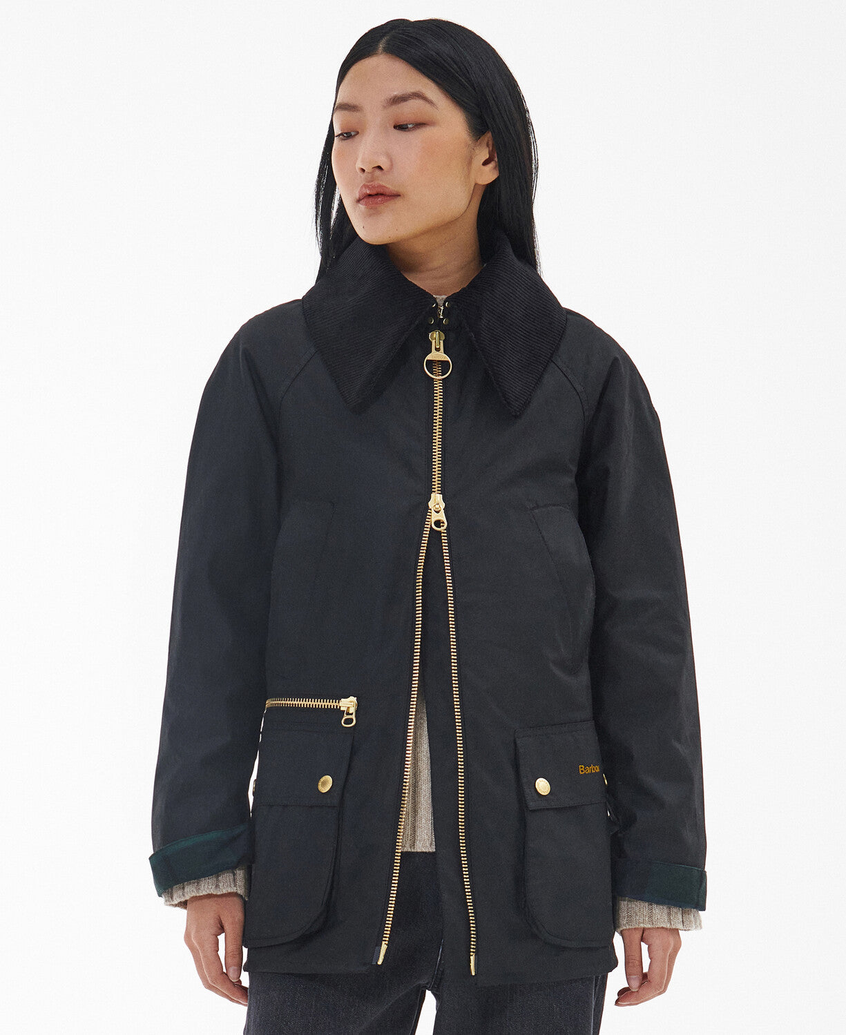 Barbour Gunnerside Wax Jacket - Black/Black/Sage Tartan