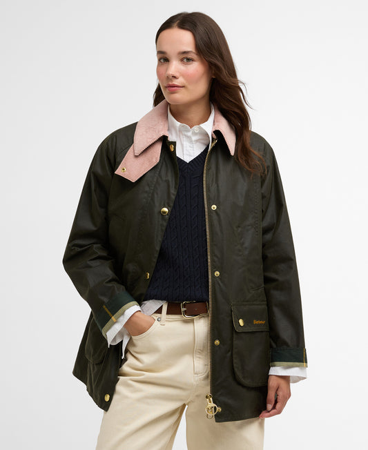 Barbour Modern Beadnell Waxed Jacket in  Archive Olive/Ancient/Gardenia