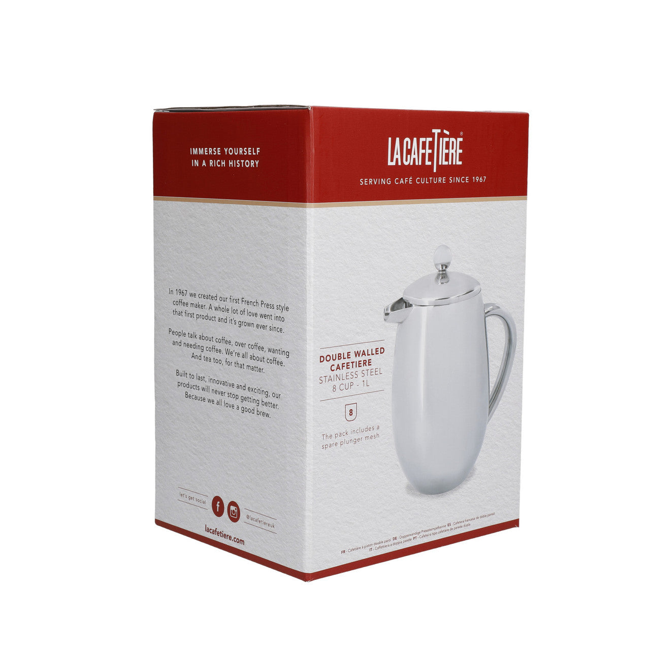 La Cafetiere Double Walled 8 Cup Stainless Steel Cafetiere