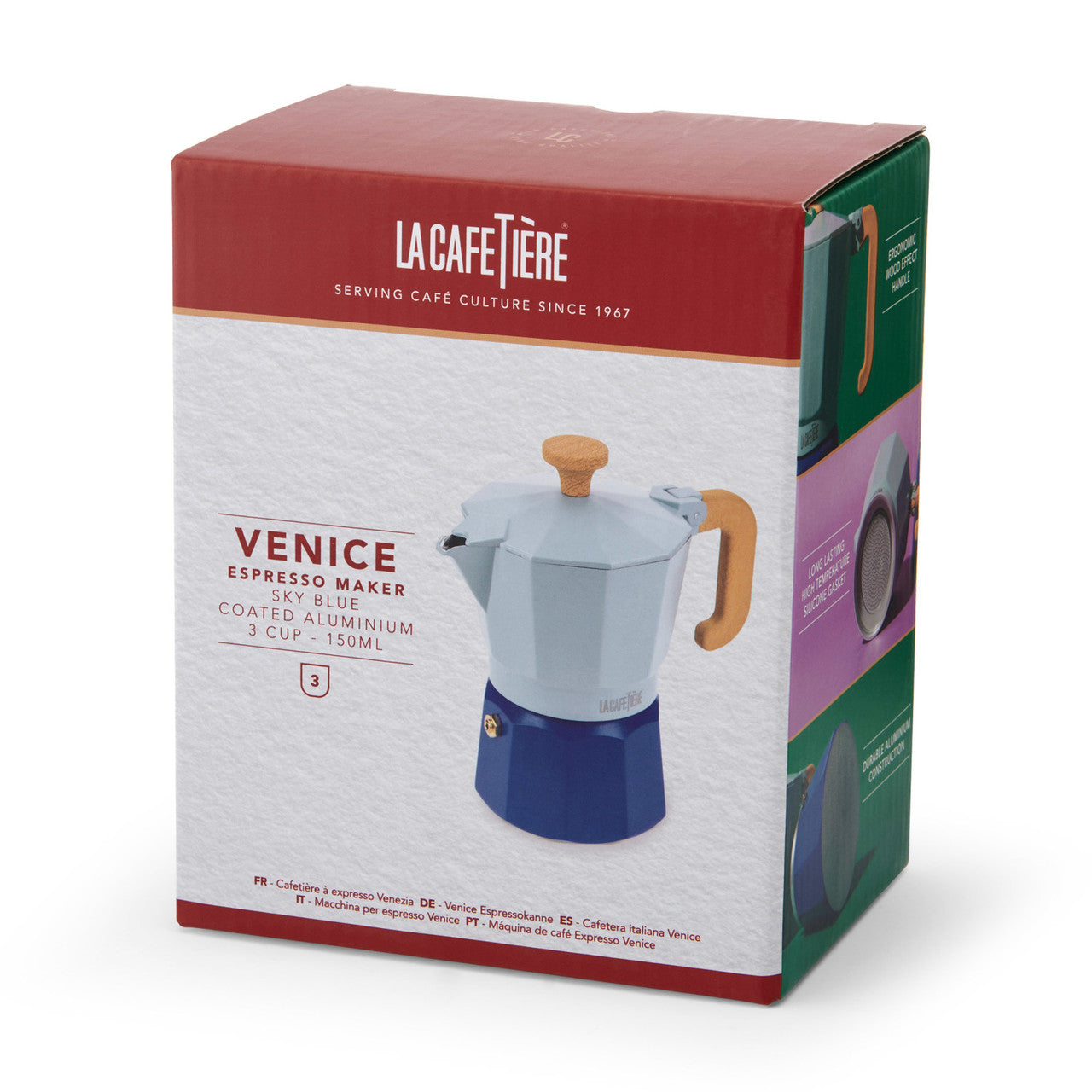 La Cafetiere Venice Sky Blue Aluminium 3 Cup Espresso Maker
