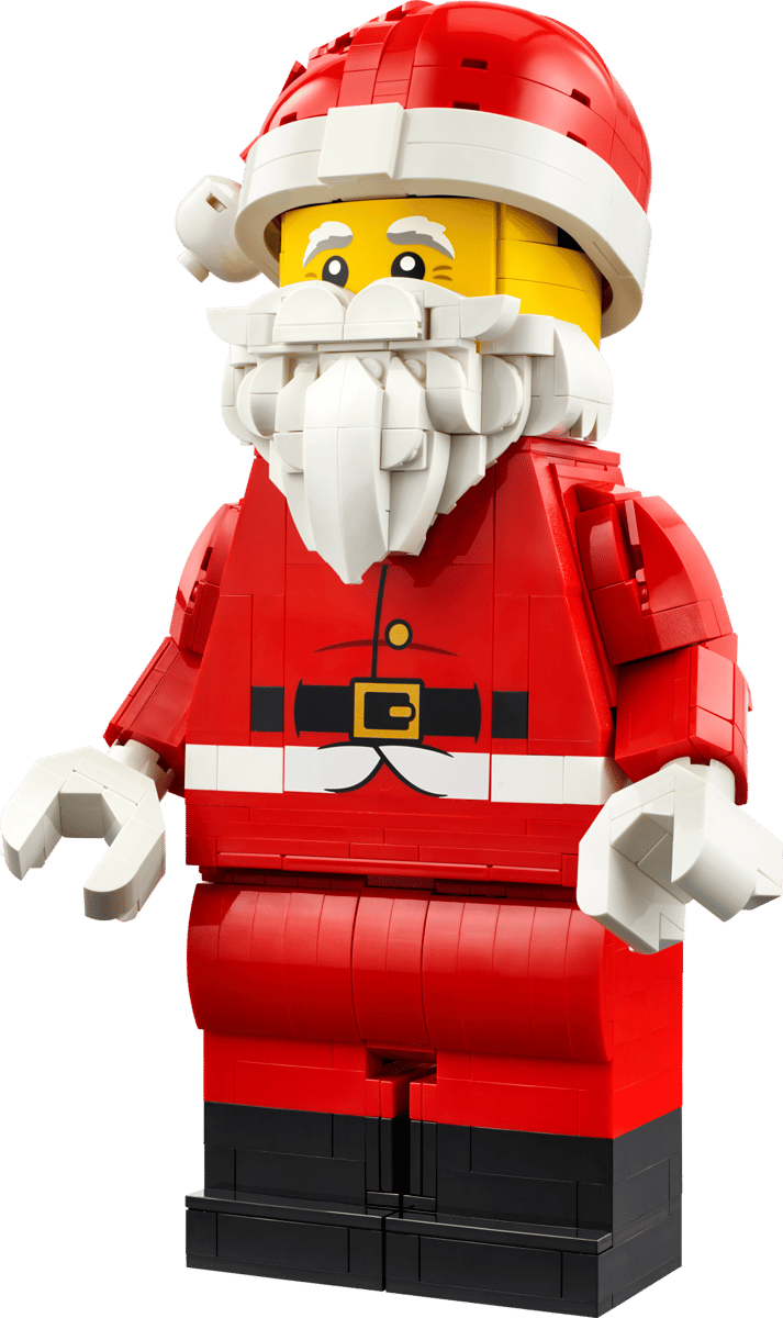 LEGO Up-Scaled Santa Minifigure set 40820 featuring a buildable posable Santa Claus figure in a red outfit and hat.