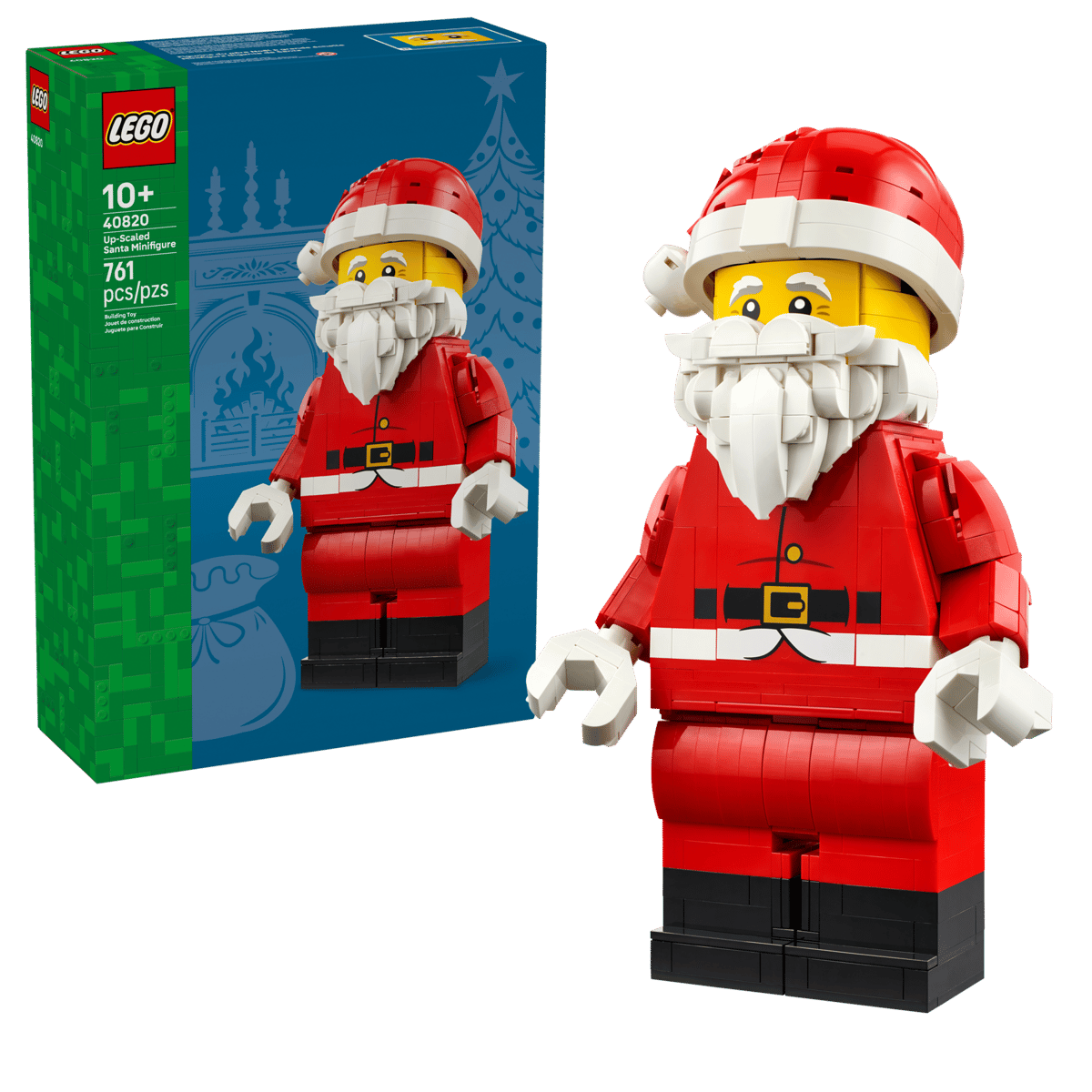 LEGO Up-Scaled Santa Minifigure set 40820 featuring a buildable posable Santa Claus figure in a red outfit and hat.