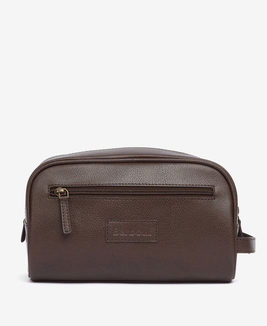 Barbour Leather Washbag in Dark Brown