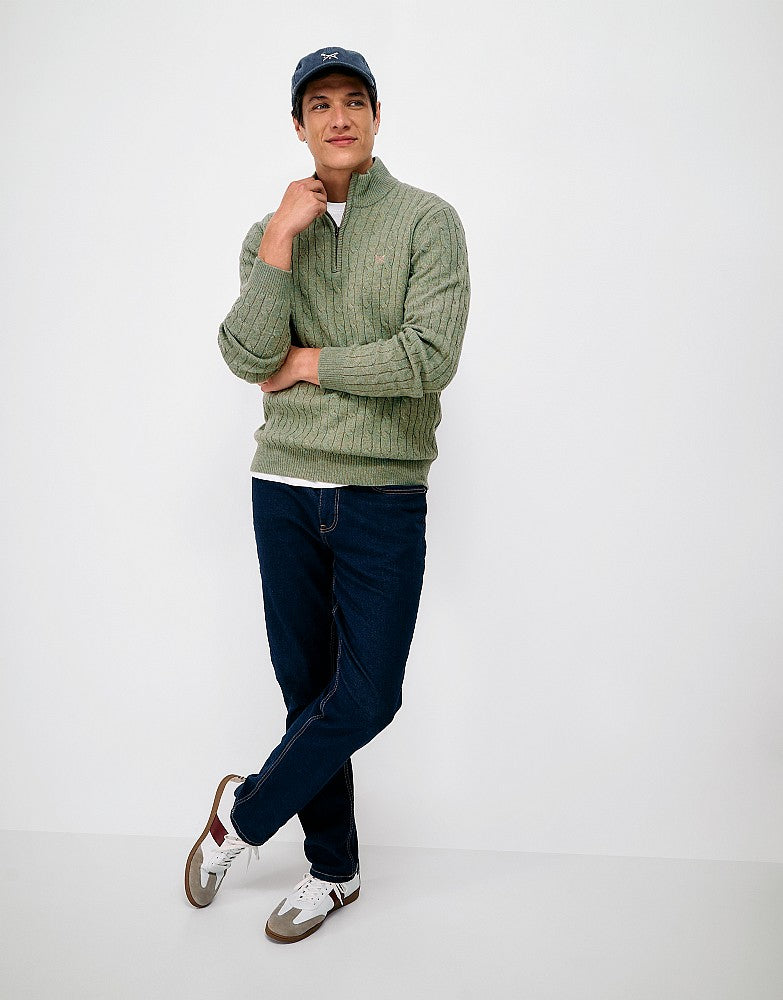 Crew Clothing Men's Lambswool Cable Knit Half Zip Jumper