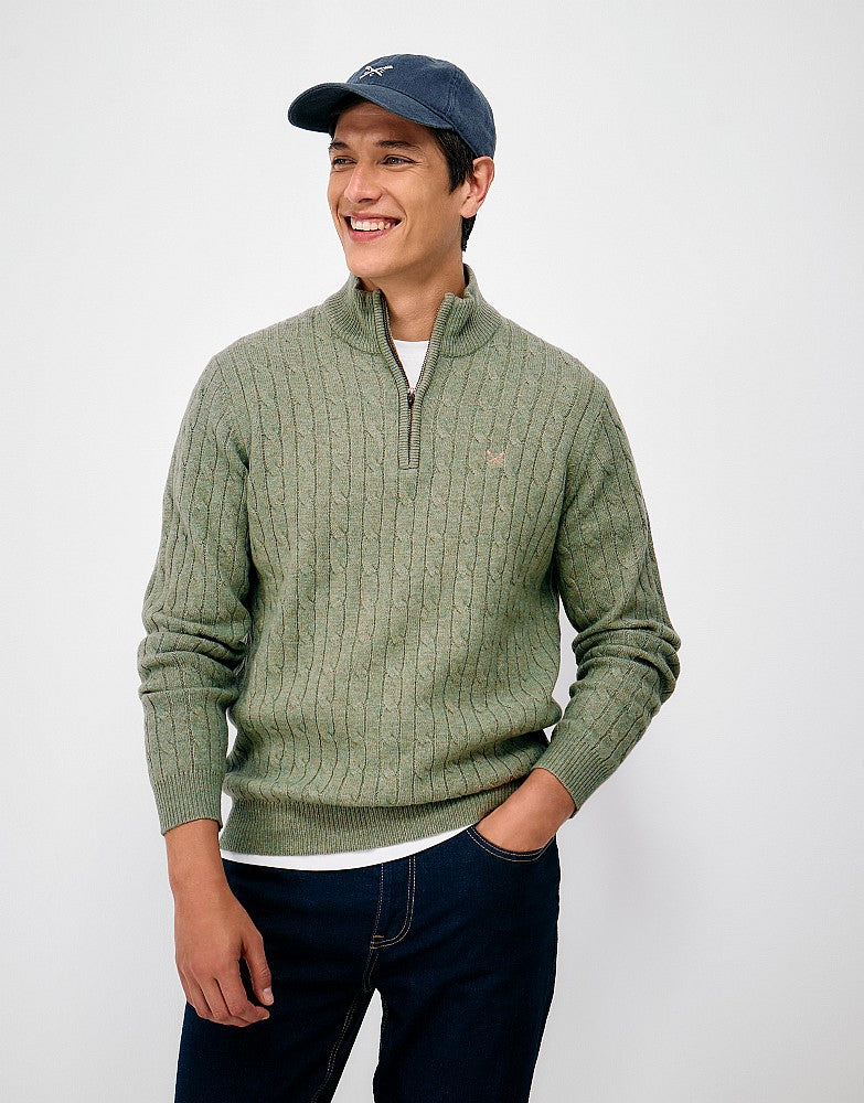 Crew Clothing Men's Lambswool Cable Knit Half Zip Jumper