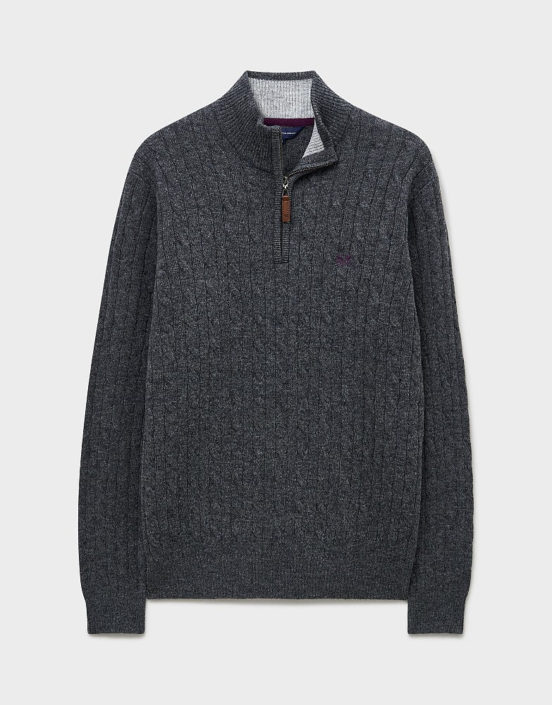 Crew Clothing Men's Lambswool Cable Knit Half Zip Jumper