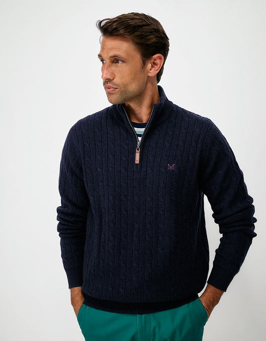 Crew Clothing Men's Lambswool Cable Knit Half Zip Jumper