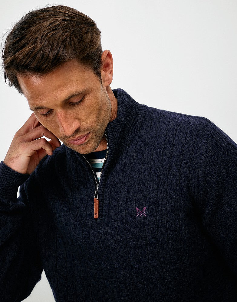 Crew Clothing Men's Lambswool Cable Knit Half Zip Jumper