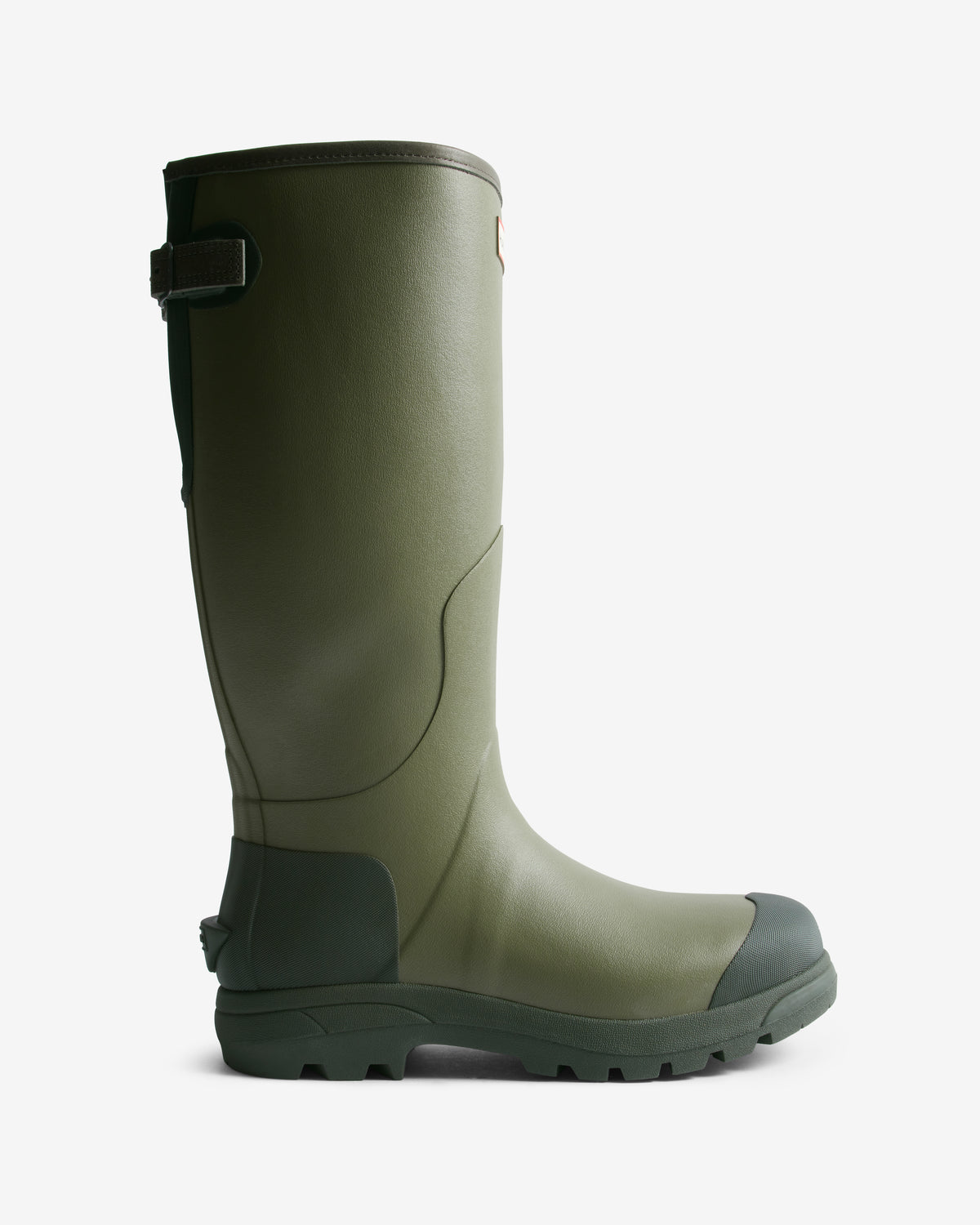 Hunter Men's Bulldog Green Tall Field Boots in dark olive and green rubber.
