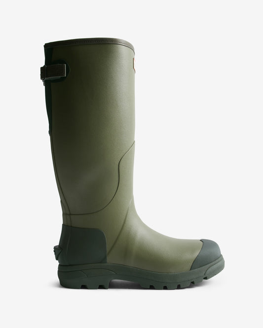 Hunter Men's Bulldog Green Tall Field Boots in dark olive and green rubber.
