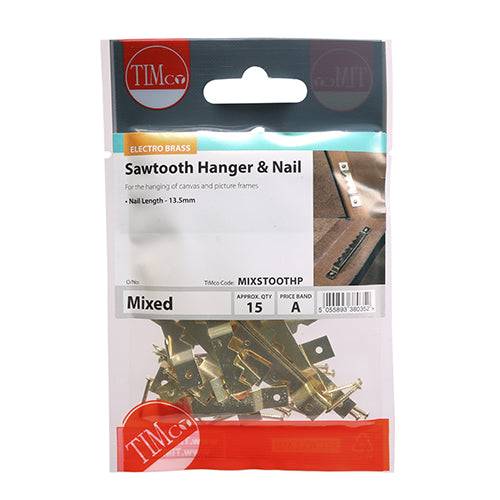 TIMCO Mix Sawtooth & Nails - E/Brass 41mm & 63mm - 15 PCS