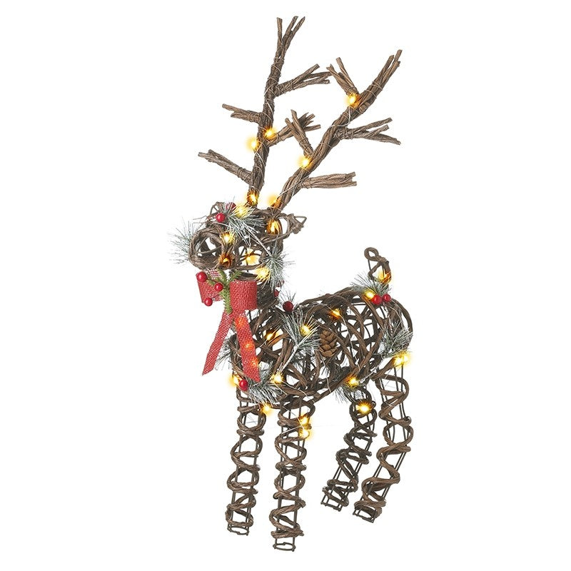 Heaven Sends Light Up Rattan Reindeer With Red Bow