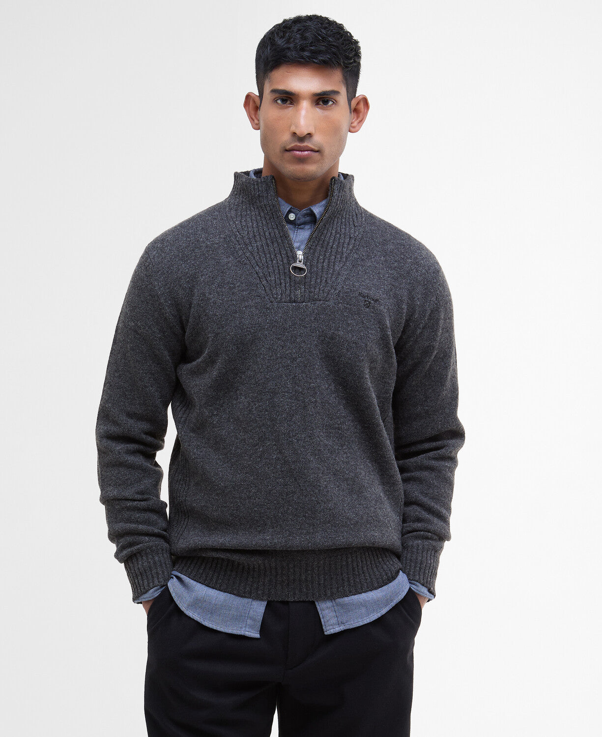 Barbour Essential Lambswool Half Zip Jumper - Charcoal